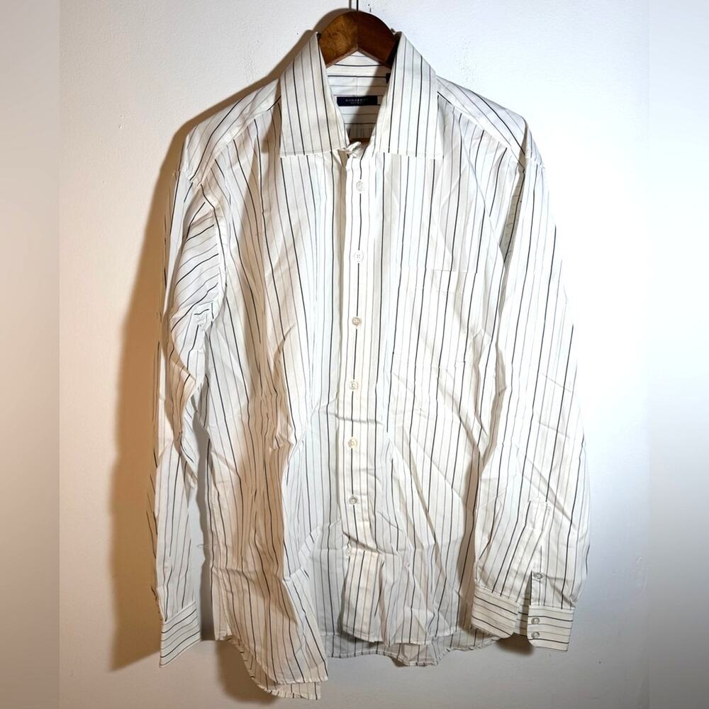 Burberry Men's White and Black Striped Shirt